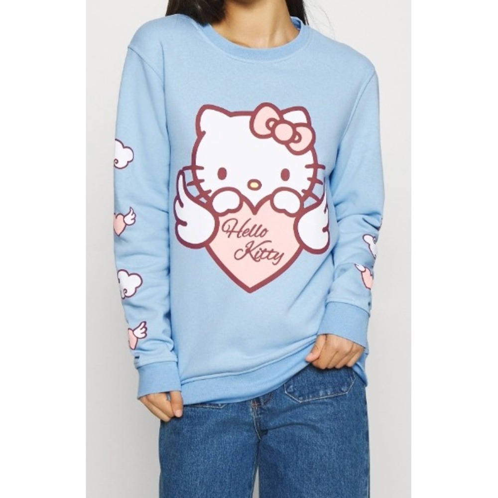 Sanrio‎ Womens Blue Graphic Clouds Hello Kitty Angel Heart Sweatshirt Size 8